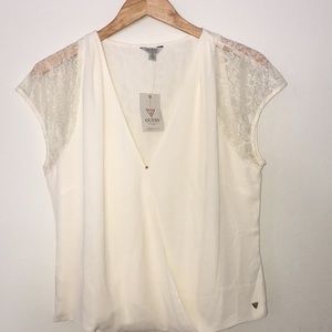 NWT Guess Josaline Lace Back Blouse Sz L